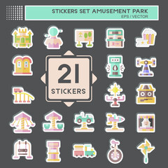 Sticker Set Amusement Park. related to Circus symbol. glyph style. simple design editable. simple illustration