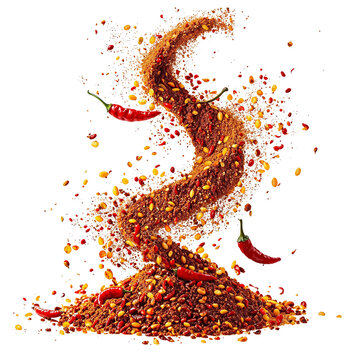 Hot Spicy Chili Pepper Powder curly splash in middle of air