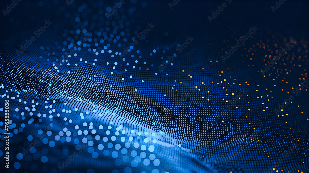 Poster abstract wave and dot pattern representing futuristic technology and digital data flow, illustrating