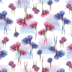 Watercolor violet flower garden pattern wallpaper print
