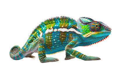 Obraz premium a portrait of the colorful nice chameleon with spikes, colorful customized