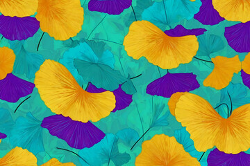 abstract Floral Tropical Gingko Leaves background in neon color