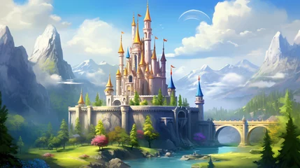 Deurstickers A whimsical fairy tale castle with towers and spires. © Little