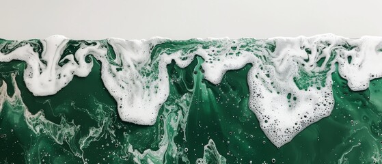  A painting featuring green and white colors, with white foam at the base, positioned beneath the image in the photograph