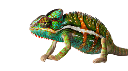 a portrait of the colorful nice chameleon with spikes, colorful customized