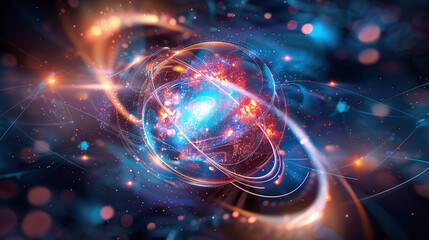 Particle, quantum entanglement quantum correlation. Quantum mechanics . - obrazy, fototapety, plakaty