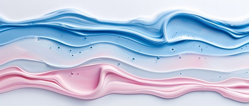  A detailed image of blue-pink waves on a white background, with droplets at the top and bottom