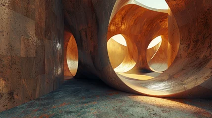 Cercles muraux Brun Surreal arches eroding into an otherworldly landscape at golden hour.