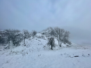 Fototapeta na wymiar Winter landscape near Radobyl hill, Czech Republic