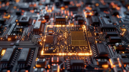 Quantum computing technology. Isometric fantastic cyber chip on dark purple background