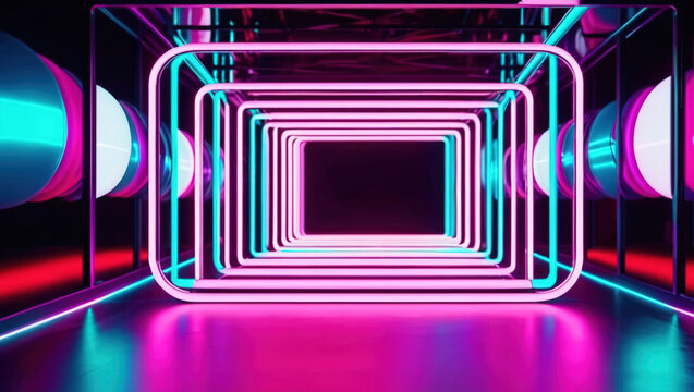 3d rendering amazing bright neon background of round lights
