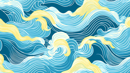 Wavy and swirl brush strokes seamless pattern