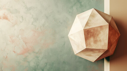 Minimalist icosahedron against a soft pastel backdrop.