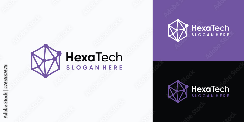 Poster Polygonal geometric hexagon shape technology connection vector logo design with modern, simple, clean and abstract style.