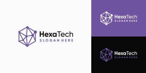 Polygonal geometric hexagon shape technology connection vector logo design with modern, simple, clean and abstract style.