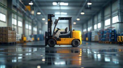 Ready forklift in industrial warehouse