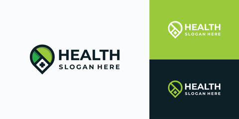 Location and hospital pin vector logo design with modern, simple, clean and abstract style.