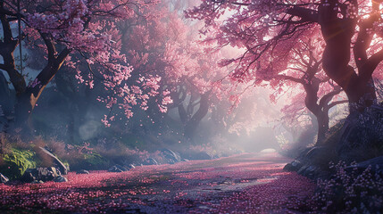 morning in the forest, Imagine a cherry blossom festival in full swing. What activities are taking...