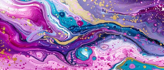  An abstract painting composed of purple, blue, and yellow hues, featuring drip art at the bottom of the image