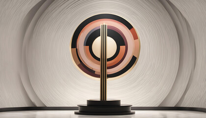 A Sleek Black Sculpture that stands out against a captivating backdrop of concentric circles