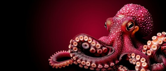 Fototapeta premium Octopuses on black background, one with red light center, other with orange color