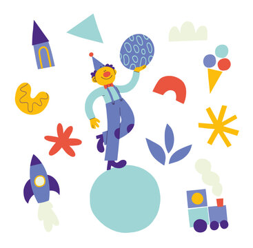 Clown playing with shapes