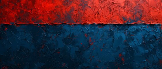  A painting featuring blue and red hues, including two red stripes - one at the top and one at the bottom - obrazy, fototapety, plakaty