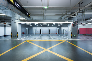 Underground parking lot of office building