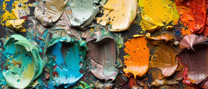  A wall in close focus, adorned with multiple colors and smears of paint