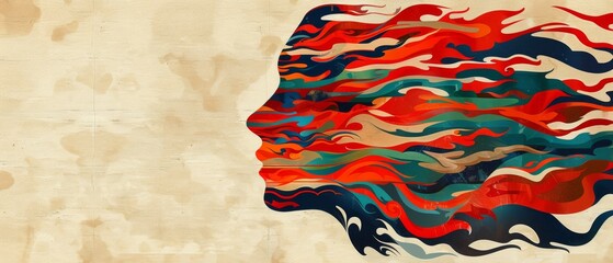  A portrait of a woman's head featuring vibrant colors in the form of red, blue, green, and orange swirls