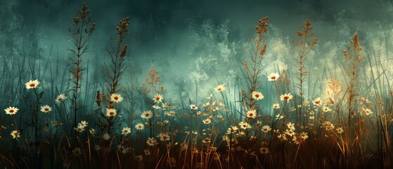  field, wildflowers, blue sky, white flowers