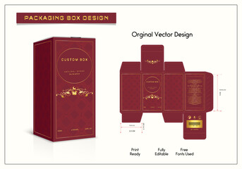 Packaging 3d box design with Box dies line, luxury 3d Box Mockup, icon, frames, Luxury Perfume 3d Box and Design elements, 3d Illustration, Vector design Template
