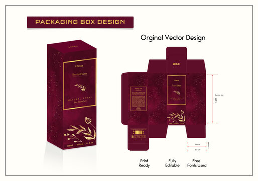Packaging 3d box design with Box dies line, luxury 3d Box Mockup, icon, frames, Luxury Perfume 3d Box and Design elements, 3d Illustration, Vector design Template