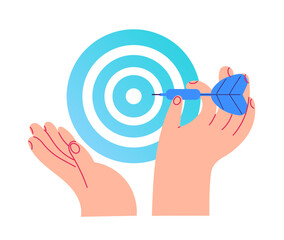 Hand with the dart aims at the center of the circle