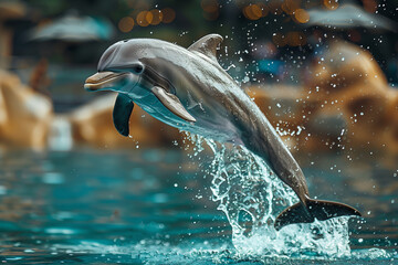 playful dolphin jumping out of the water