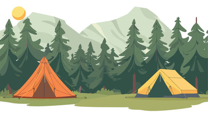 Tents in a Forest flat vector isolated on white background