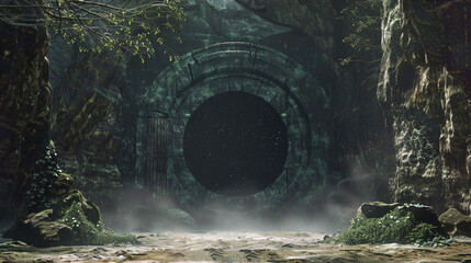 Digital d illustration of a large mysterious gate dee - obrazy, fototapety, plakaty