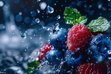 a close up of water splashing on a fruit