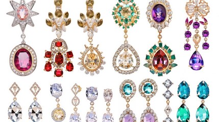 Earrings set collection. Isolated on white background Generative AI