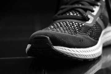 close up view of nice sport shoe on black and white