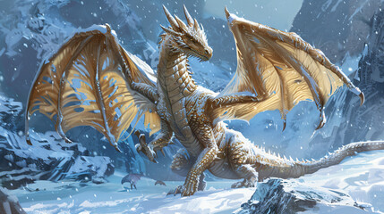 Dragon on the snow illustration ..