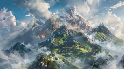 Poster Dramatic high fantasy mountain landscape with surreal © Little