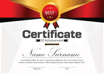 certificate new template diploma design with red  golden gradients colors 