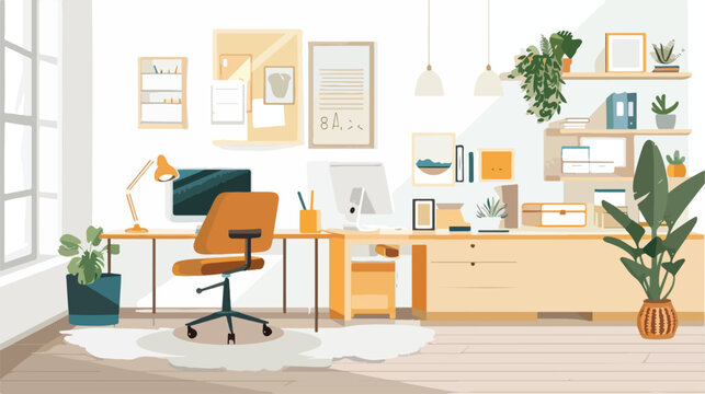 Stylish Office Furniture Set flat vector isolated on