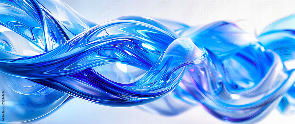 Poster bright blue abstract design with flowing curves, symbolizing the seamless integration of technology 