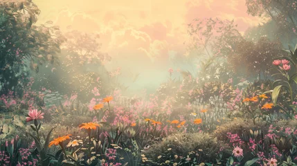 Tuinposter Dreamy surreal fantasy landscape  lush vegetation and © Little