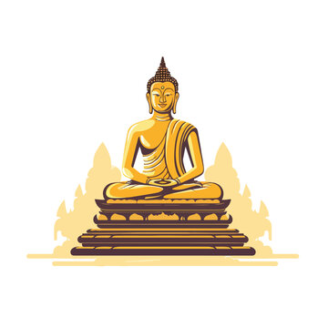 buddha thailand statue culture icon flat vector ill