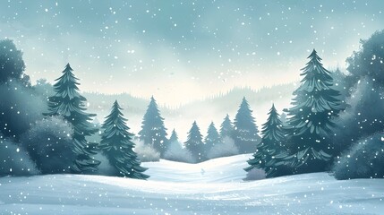 Fototapeta na wymiar Serene Winter Landscape with Snow-Dusted Pine Trees in Idyllic Snowy Forest Scene