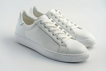 Trainers - white leather shoe on white background