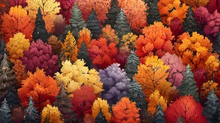 Foto op Plexiglas Fiery Autumnal Tapestry of a Lush,Densely Forested Landscape in Vibrant Fall Colors © Wuttichai